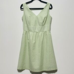 LulaKate classic Green SEERSUCKER Sleeveless fit and flare lined V-neck Dress